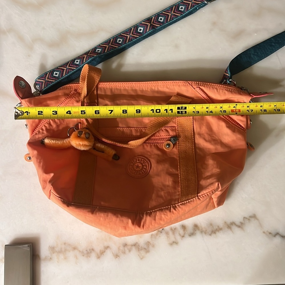 Kipling Coral Orange Crossbody Bag with Patterned Strap - Picture 4 of 5